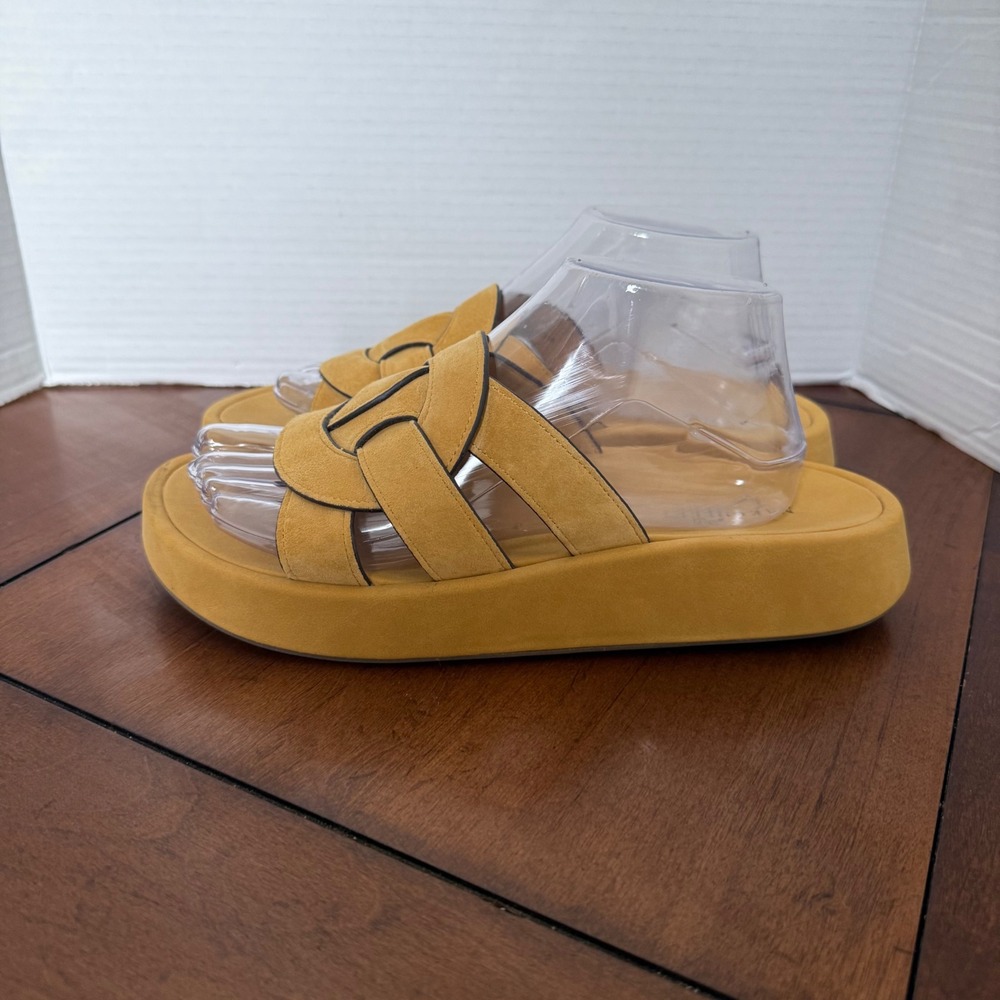 Naked Feet Market Mustard Yellow Suede Platform Slide Sandals 9M 10333